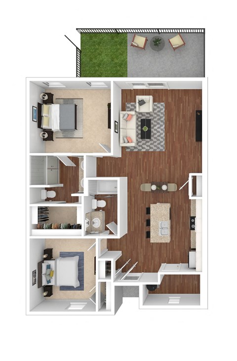 Floor plan for 2 beds, 2 baths, 1175 sqft